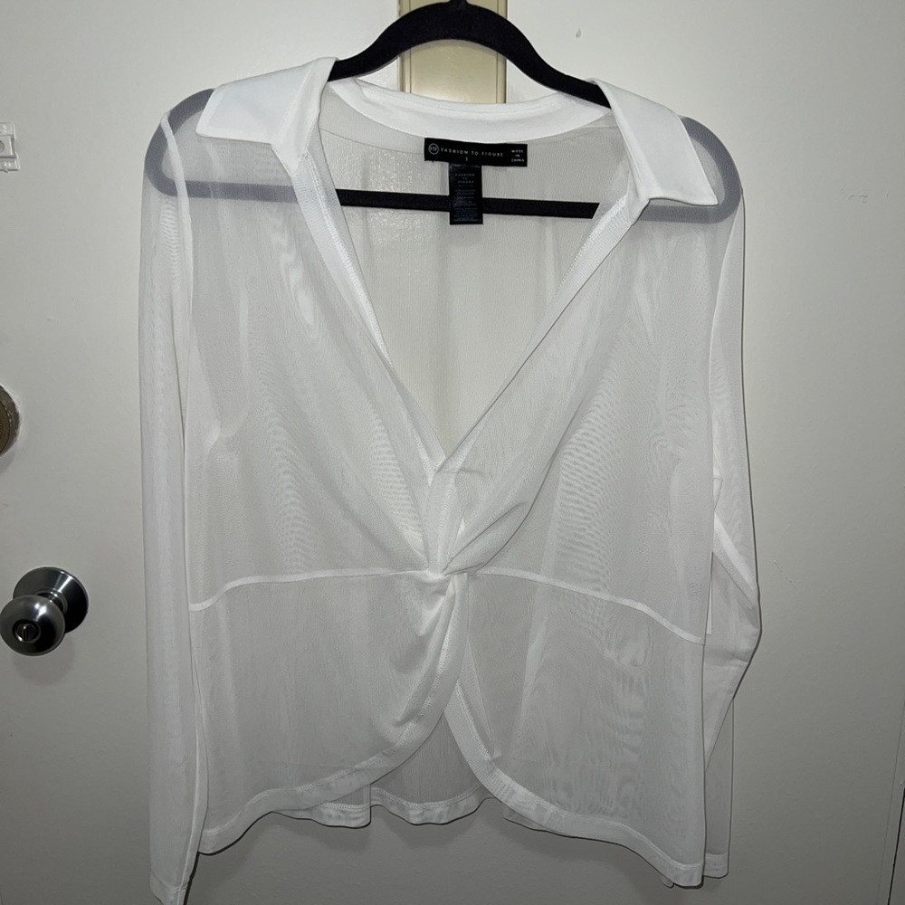 Fashion to Figure White Mesh Long Sleeve Shirt 1X Brand New